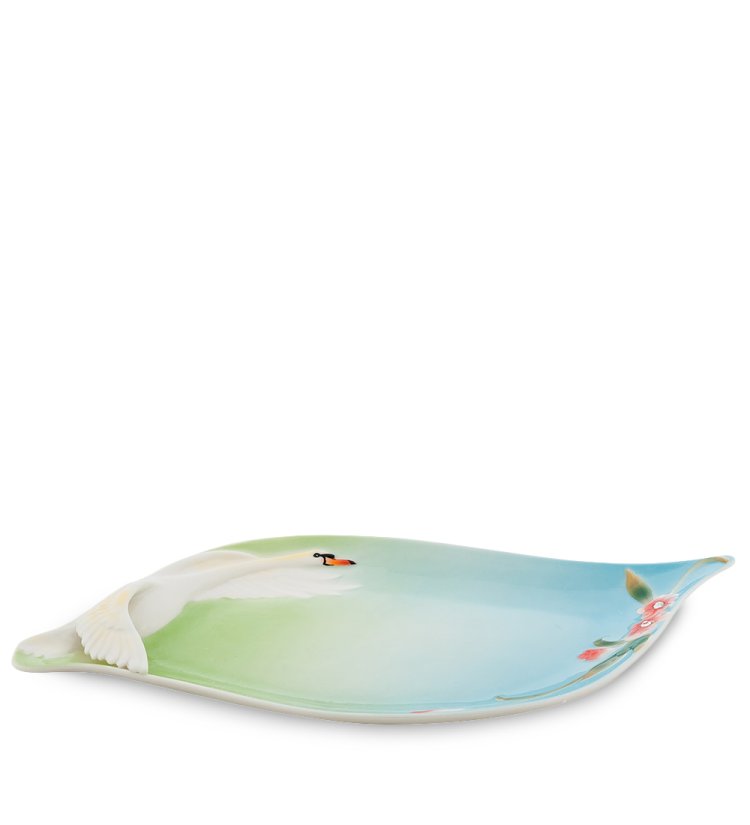 Большое Блюдо в виде Листа из фарфора Лебеди Pavone FM-76/ 8, фотография сбоку