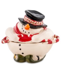 Конфетница с крышкой из фарфора Снеговик