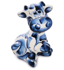 Статуэтка Бык Весельчак символ 2021 года - Голубая гжель