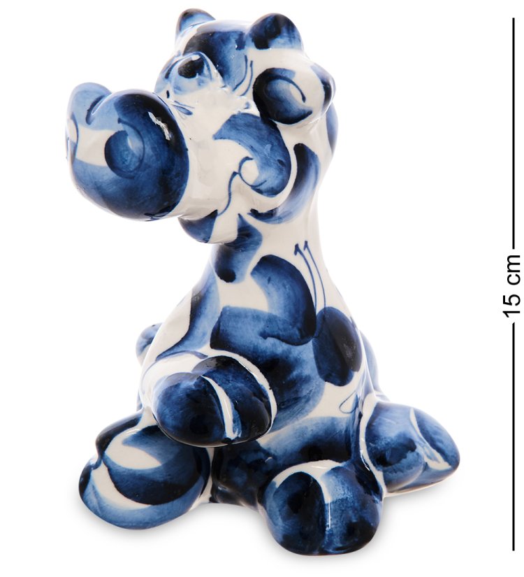 Статуэтка Бык Весельчак символ 2021 года - Голубая гжель ГЛ- 09, фотография сбоку