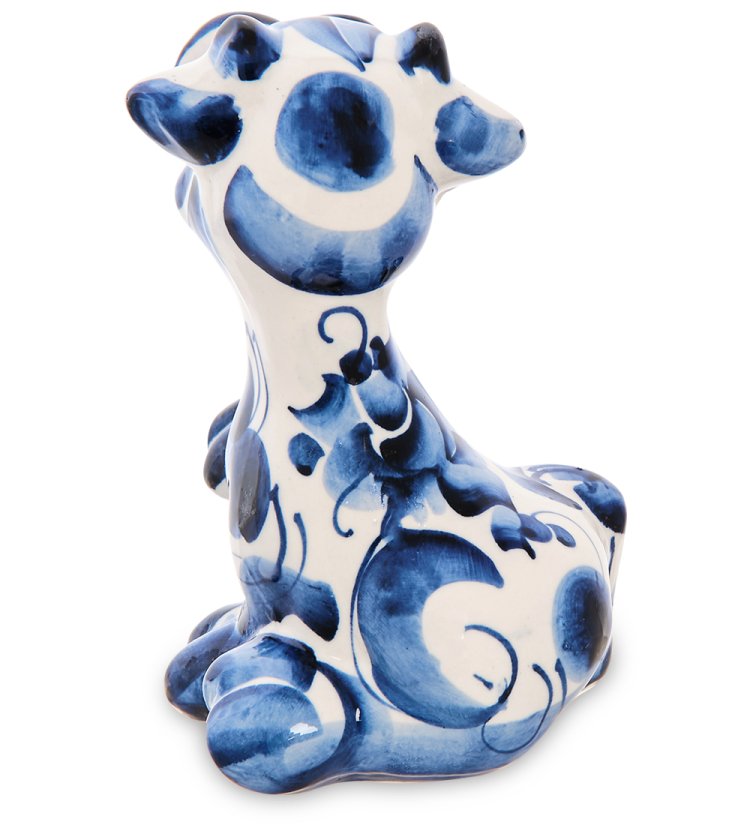 Статуэтка Бык Весельчак символ 2021 года - Голубая гжель ГЛ- 09, фотография со спины