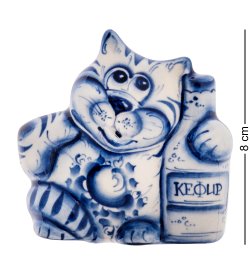 Магнит Кот Кефир Голубая гжель