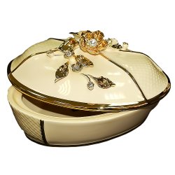 Шкатулка из керамики кремовая Flowers