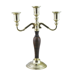 Канделябр на 3 свечи с деревянной вставкой на основании