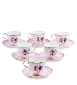 Чайный набор на 6 персон из фарфора Цветок Неаполя, розовый