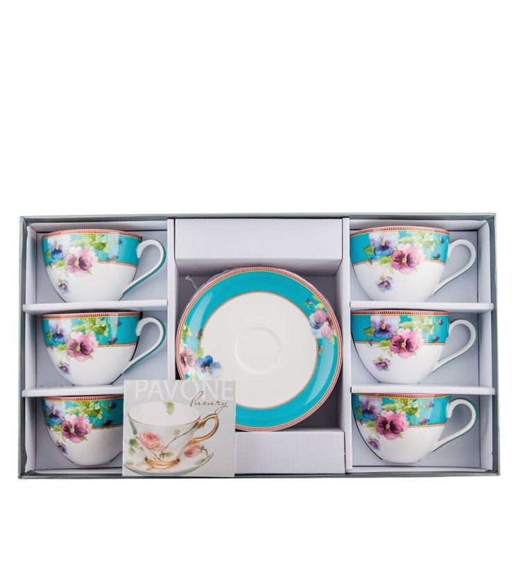 Чайный набор на 6 персон из фарфора Виола Pavone JK-115, фотография в упаковке
