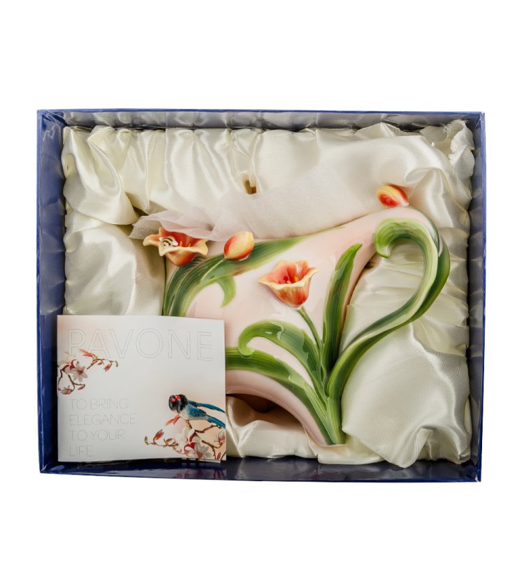 Заварочный чайник из фарфора Тюльпаны Pavone FM-83/ 1, фотография в упаковке