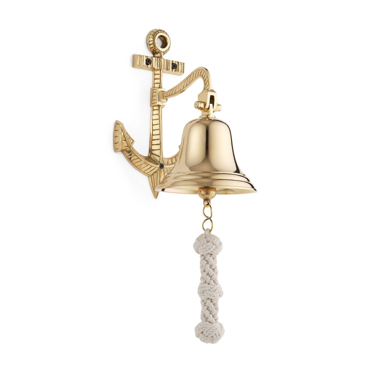 Рында из латуни на кронштейне Якорь - Диаметр 13 см, вид снизу