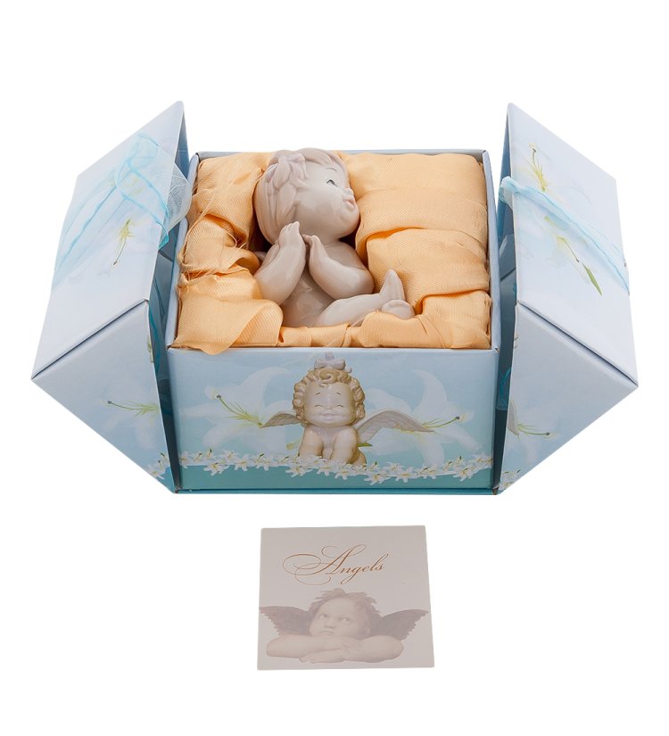 Статуэтка из фарфора Милый мальчик Ангелочек Pavone JP-33/ 2, фотография у упаковке