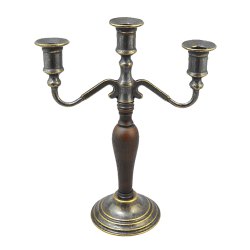 Канделябр на 3 свечи с деревянной вставкой на основании, антик