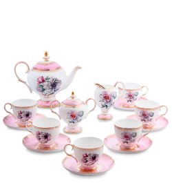 Чайный сервиз на 6 персон из фарфора Цветок Неаполя, розовый