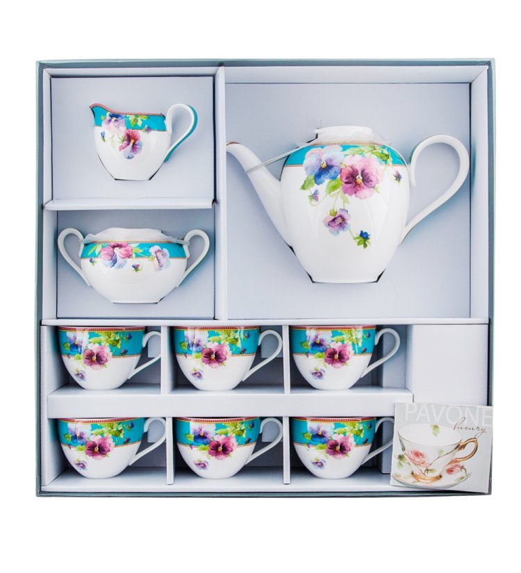 Чайный сервиз на 6 персон из фарфора Виола Pavone JK-116, фотография в упаковке