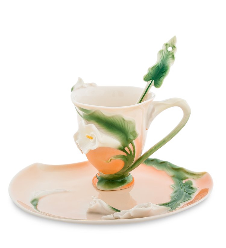 Кофейная пара из фарфора с ложечкой Лилия Pavone FM-01/11