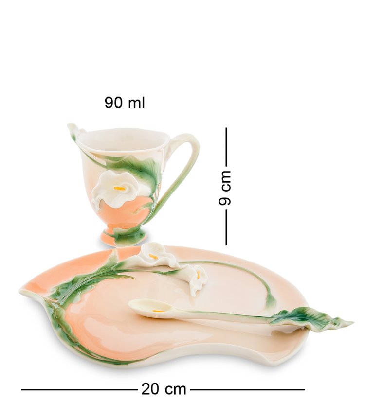 Кофейная пара из фарфора с ложечкой Лилия Pavone FM-01/11, фотография сбоку