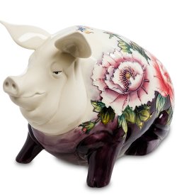 Копилка из фарфора Хрюша с цветами