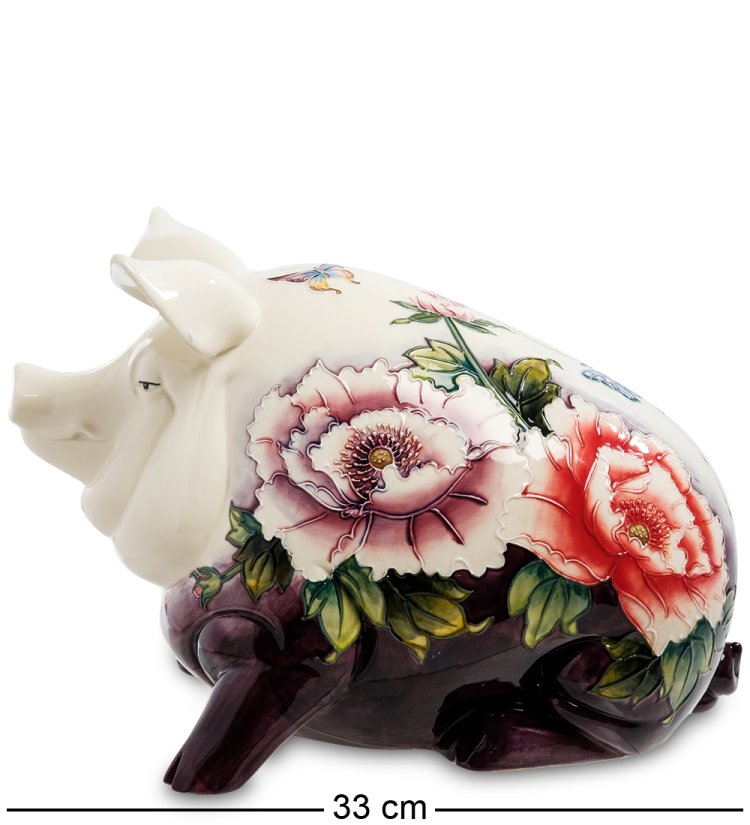 Копилка из фарфора Хрюша с цветами Pavone JP-158/17, вид профиль