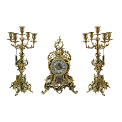 Бронзовые Каминные часы с канделябрами Золото Ласу