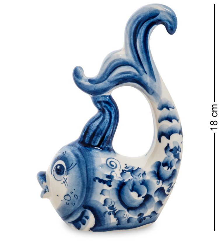 Фигурка Золотая рыбка Голубая гжель ГЛ-615, фотография сбоку