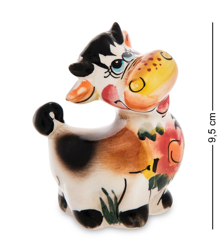 Статуэтка Бык Гаврик символ 2021 года Цветная гжель ГЛ- 14, фотография сбоку