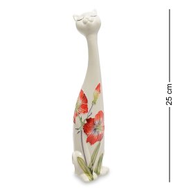 Статуэтка из фарфора Худая Белая кошечка с цветами