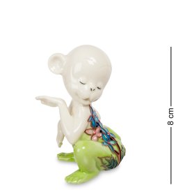 Статуэтка из фарфора Обезьяна зеленая, роспись с цветами