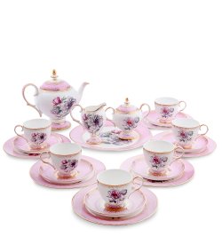 Чайный сервиз на 6 персон с тарелками Цветок Неаполя, розовый