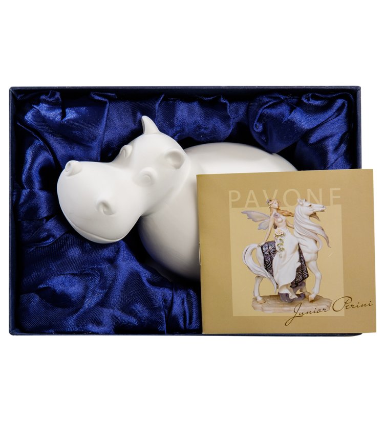 Статуэтка из фарфора с подсветкой Белый Бегемот Pavone JP-186/ 5, фотография в упаковке