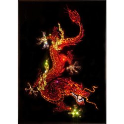 Картина Дракон с жемчужиной (красные тона) c кристаллами Swarovski