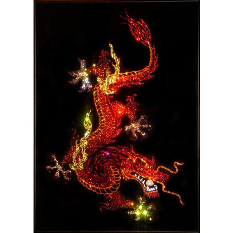 Картина Дракон с жемчужиной (красные тона) c кристаллами Swarovski