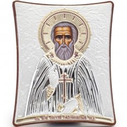 Серебряная Икона Сергий Радонежский, Размер 8x9 см