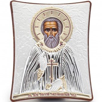 Серебряная Икона Сергий Радонежский, Размер 8x9 см Slevory 143TW1FWB