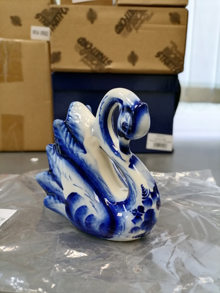 Статуэтка Лебедь Голубая гжель ГЛ-617, фото со склада оборотная сторона