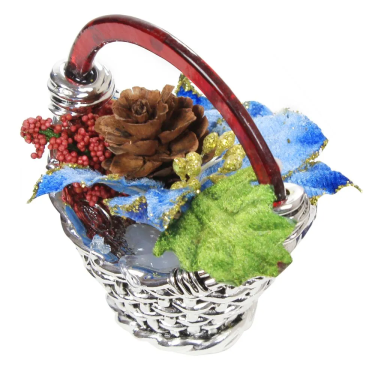 Скульптура Маленькая Корзинка рождественская с синими листьями Exetera Argenti 46-369157, вид профиль