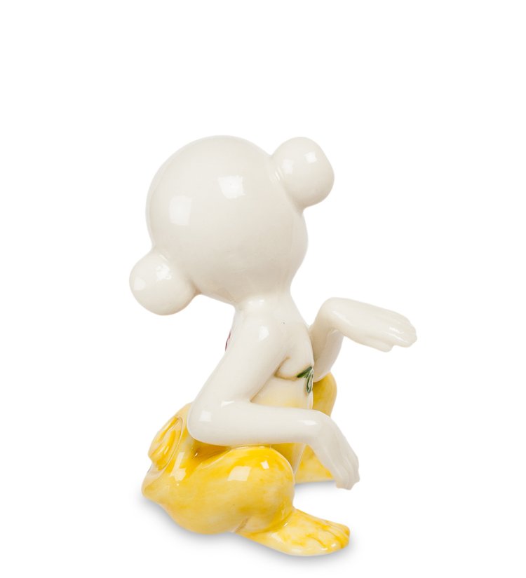 Статуэтка из фарфора Обезьяна желтая, роспись с цветами Pavone JP-81/17, фотография со спины