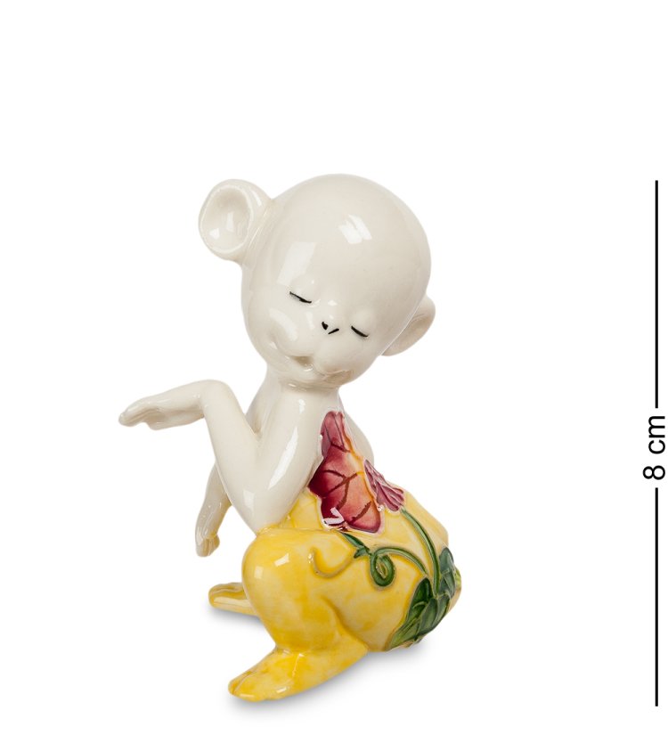 Статуэтка из фарфора Обезьяна желтая, роспись с цветами Pavone JP-81/17
