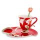 Чайная пара из фарфора с ложечкой Красная Орхидея Pavone FM-01/14
