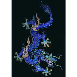 Картина Дракон с жемчужиной (синие тона) c кристаллами Swarovski