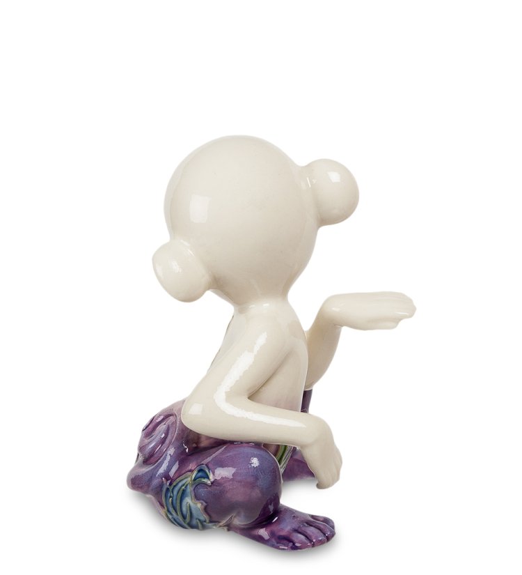 Статуэтка из фарфора Обезьяна фиолетовая, роспись с цветами Pavone JP-81/18, фотография со спины