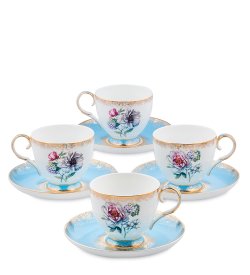 Чайный набор на 4 персоны из фарфора Цветок Неаполя, голубой