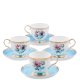 Чайный набор на 4 персоны из фарфора Цветок Неаполя, голубой Pavone JK-129