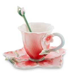 Кофейная пара из фарфора с ложечкой Барвинок