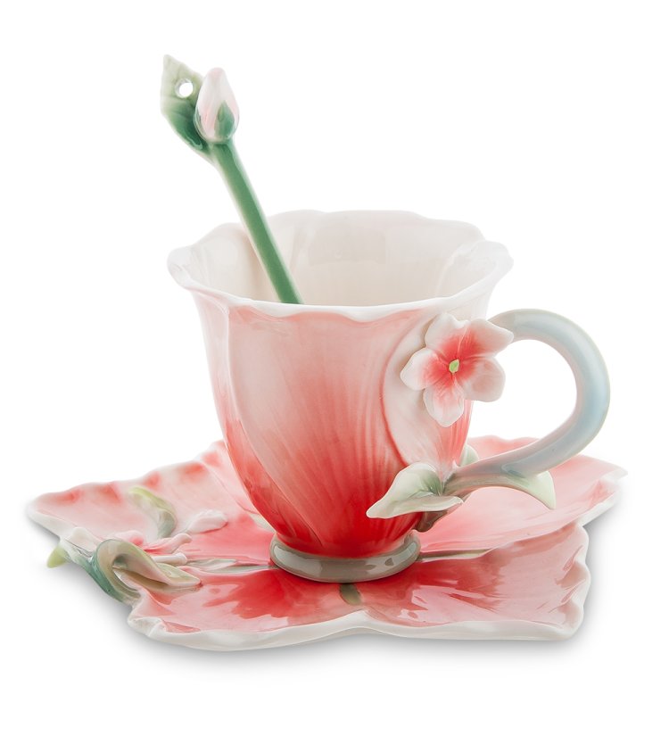 Кофейная пара из фарфора с ложечкой Барвинок Pavone FM-01/15