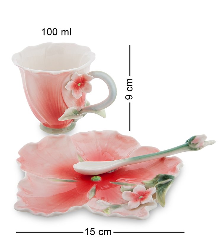 Кофейная пара из фарфора с ложечкой Барвинок Pavone FM-01/15, фотография сбоку