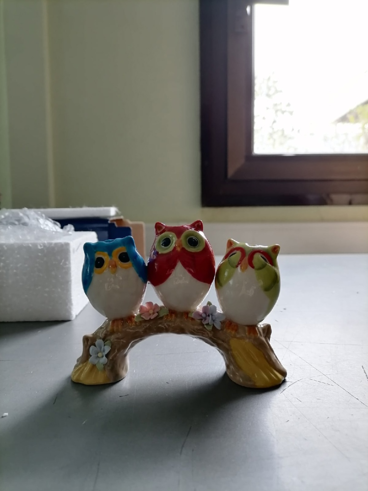Подставка для зубочисток из фарфора Три совы Pavone CMS-60/11, фото со склада портретный вид