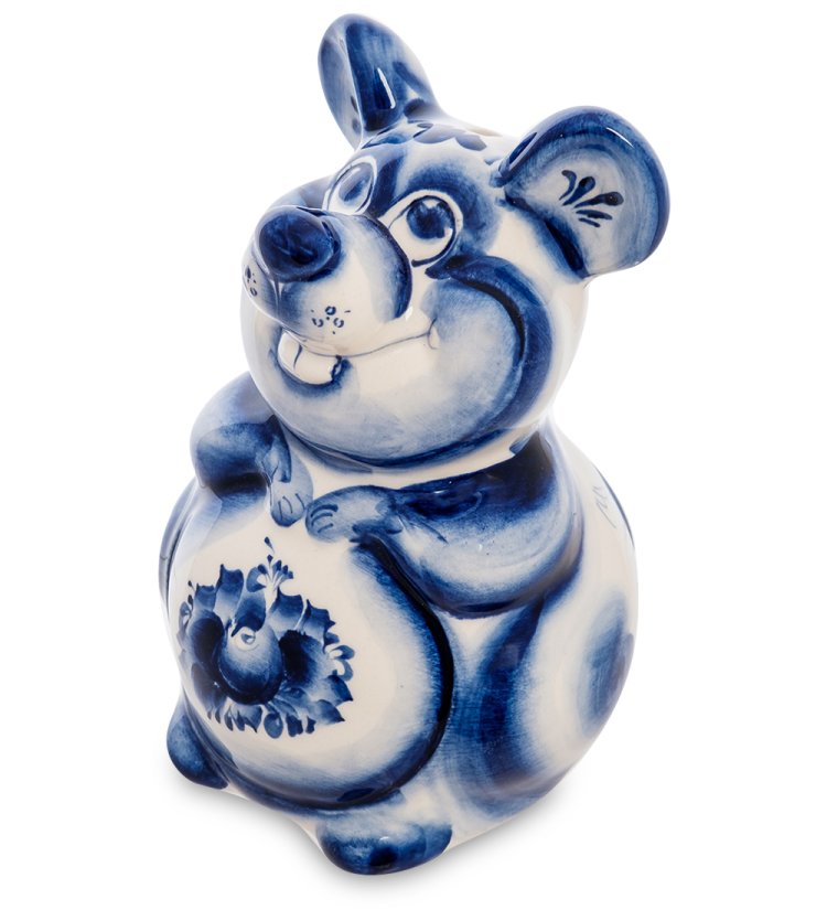 Копилка Большая Мышь Голубая гжель ГЛ-623, фотография сбоку