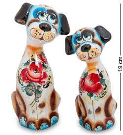 Статуэтка Пара собак Цветная гжель