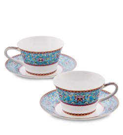 Чайный набор на 2 персоны из фарфора Арабески, синий