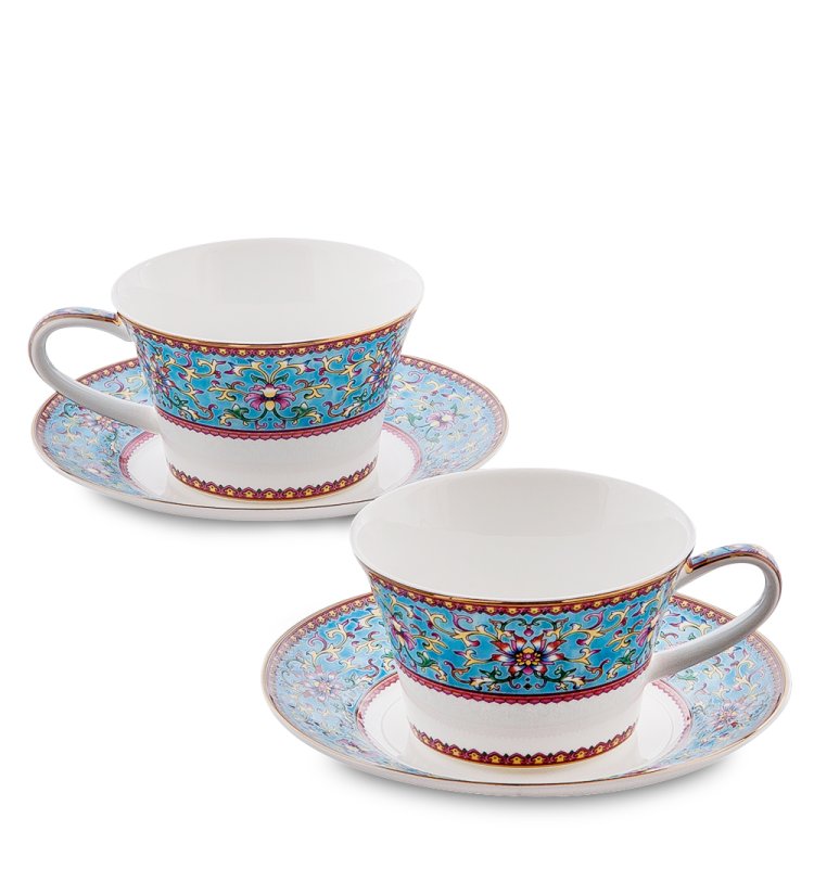 Чайный набор на 2 персоны из фарфора Арабески, синий Pavone JK-170