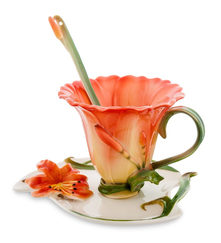Кофейная пара из фарфора с ложечкой Лилия Pavone FM-01/16