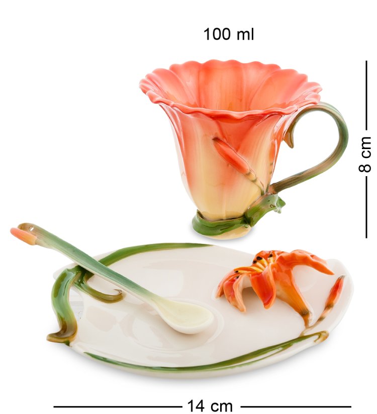 Кофейная пара из фарфора с ложечкой Лилия Pavone FM-01/16, фотография сбоку